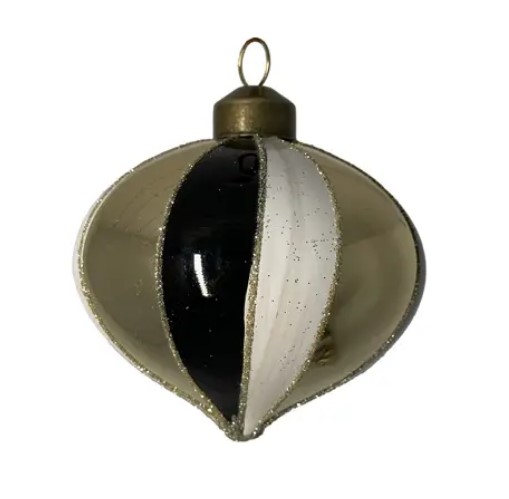 Подвес ЛУКОВИЦА D8 см, стекло, черный, белый, золотой