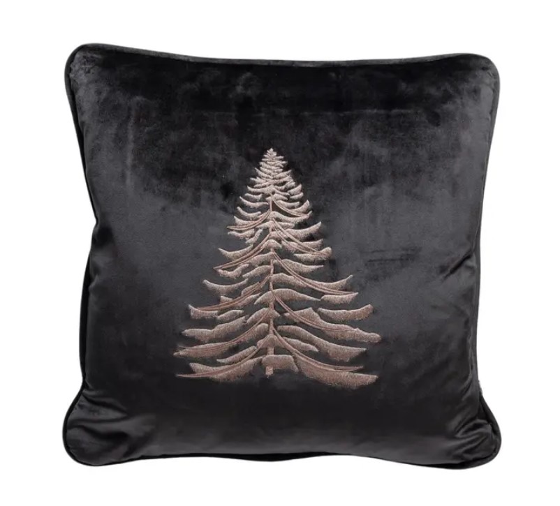 Подушка с вышивкой ЕЛКА, 50х50 см, текстиль, серый