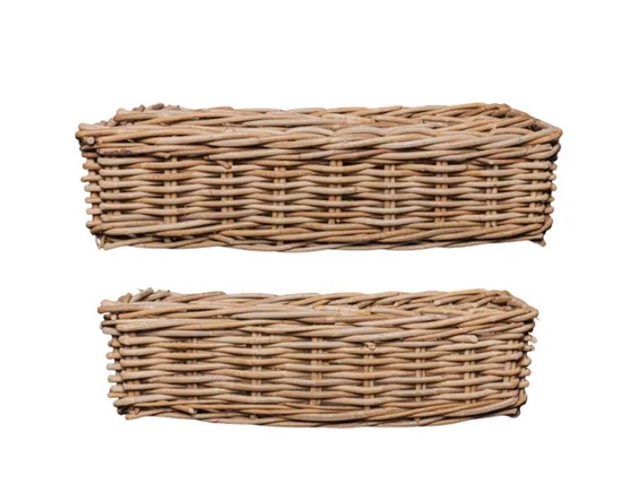 Комплект из 2-х плетёных корзин 80x35x20, 75x30x20 см, ротанг, рыжий