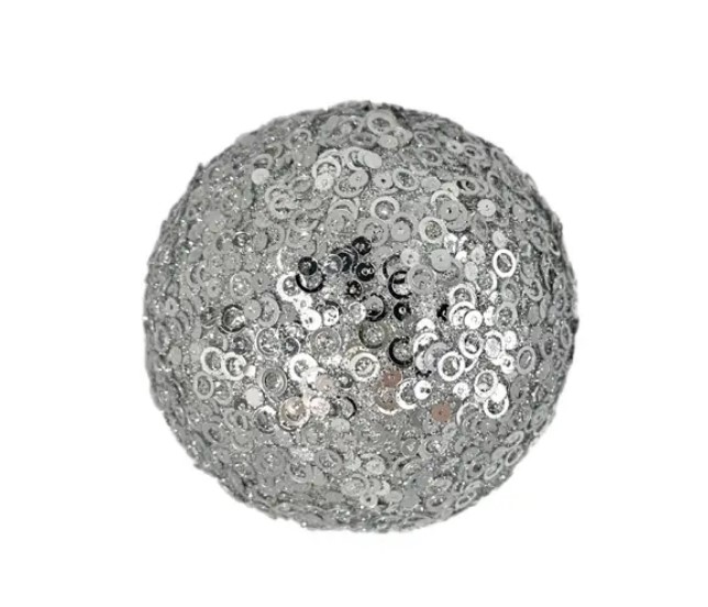 Шар D10 см с пайетками, пенопласт, серебряный¶Шар D10 см с пайетками, пенопласт, серебряный