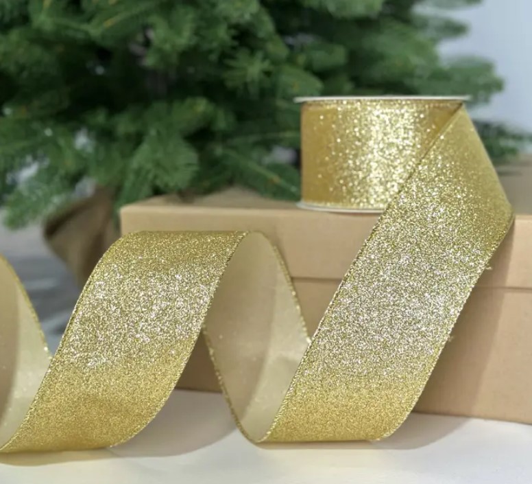 Глиттерная лента, W6,3 см, L10 м, полиэстер, золотой
