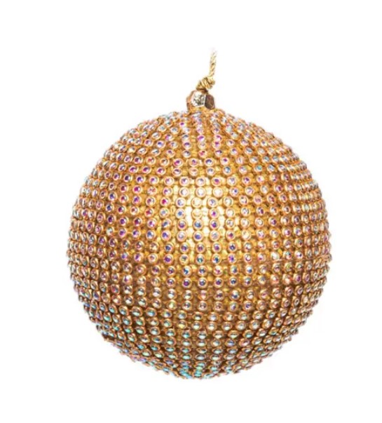 Шар D8 см c кристаллами, пластик, золотой, радужный