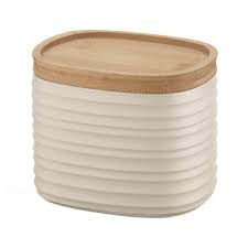 Банка с бамбуковой крышкой 500 мл, бежевая, пластик