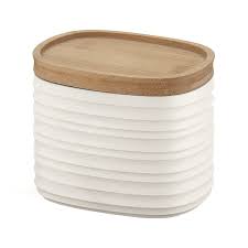 Банка с бамбуковой крышкой 500 мл, белая, пластик