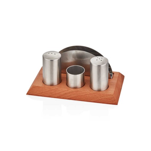 Набор соль/перец (4 предмета) 12*20см на дерев. подставке, сатин, Narin