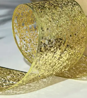 Лента с пайетками, W10 см, L10 м, полиэстер, золотой