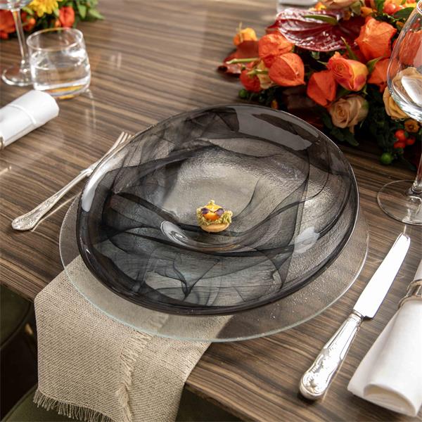 Тарелка d 21 см h 6 см, стекло, цвет / декор бело-черный, Ola