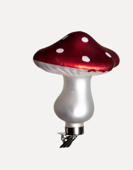 Подвес на прищепке ГРИБ 9x11 см, стекло, белый, красный