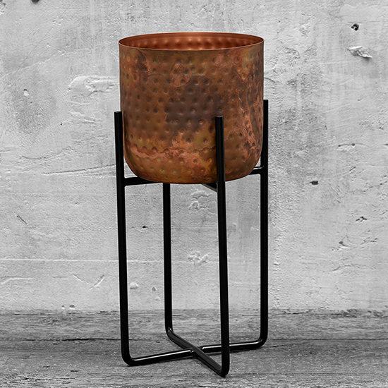 Кашпо, 34 см, чеканная сталь, цвет медный