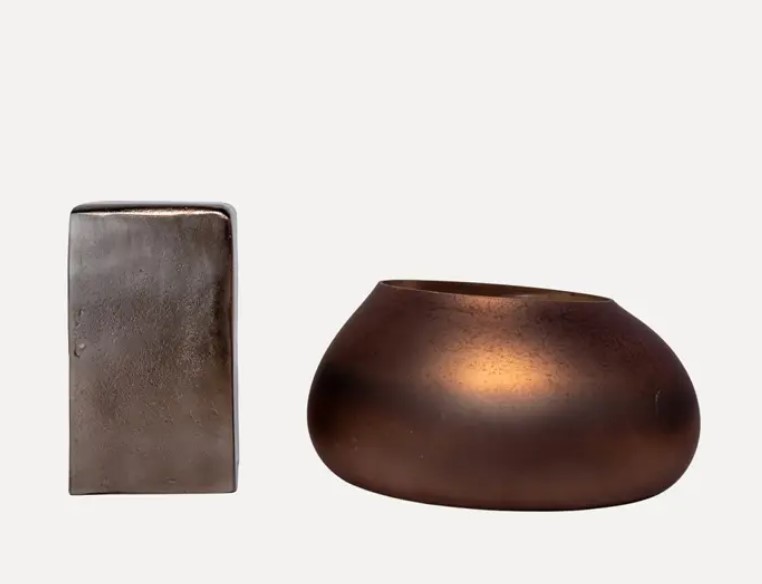 Ваза 25x16 см, стекло, металл, бронзовый