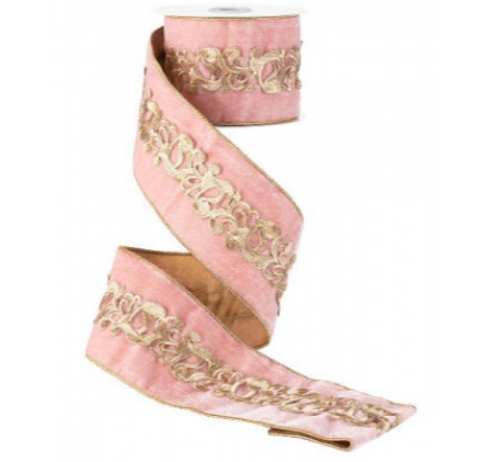 Лента розового цвета с узором из ниток золотого цвета 10 см*4,5 м.