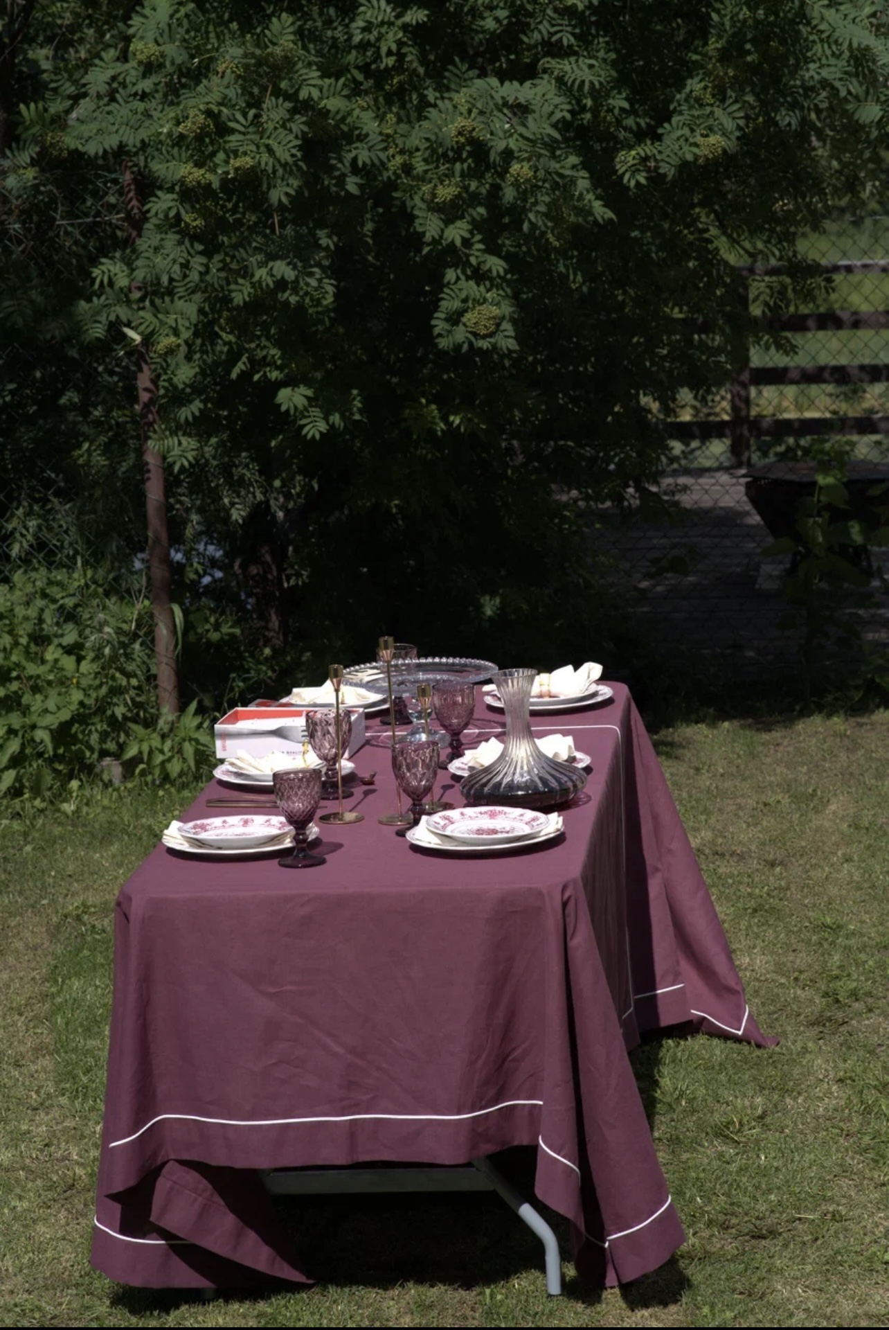 Скатерть льняная 160*200 см. с кантом (винный бордовый)