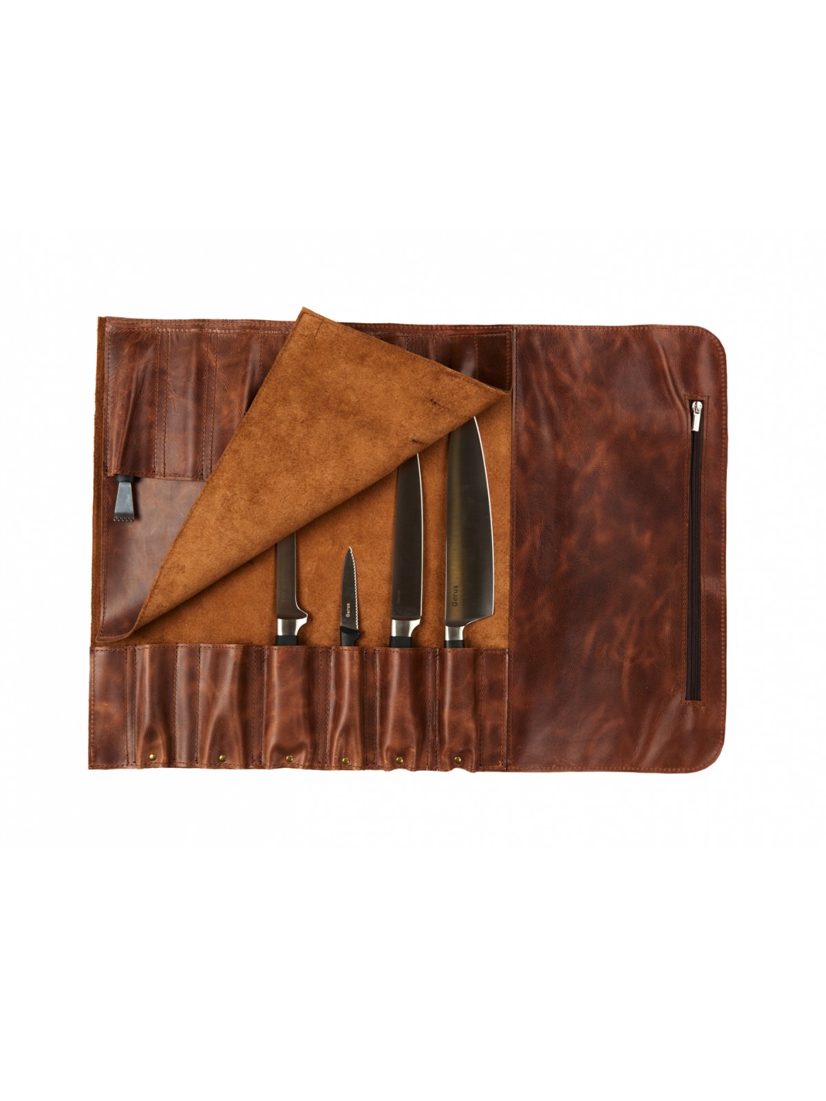 Сумка скрутка для ножей 64*45 см (нат.кожа, цв.корич.) на 12 ножей