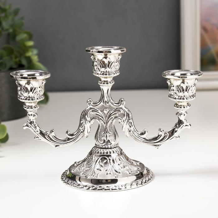Подсвечник на 3 свечи Узор серебристый