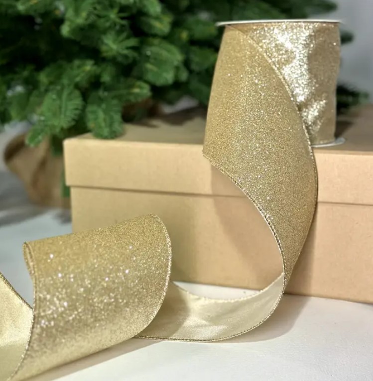 Глиттерная лента, W10 см, L10 м, полиэстер, шампань (А)