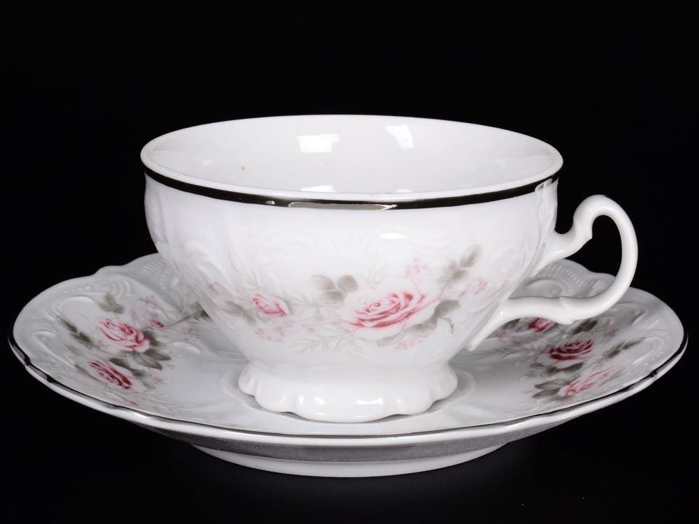 Чашка 310 мл  Серая роза/платина, Бернадотт, фарфор