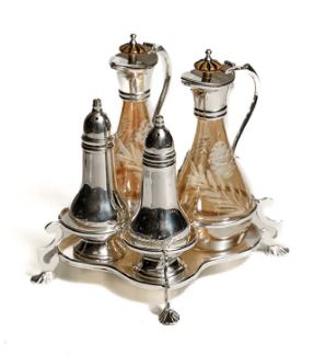 Сервировочный набор 4 предмета на подставке, серебристый металл