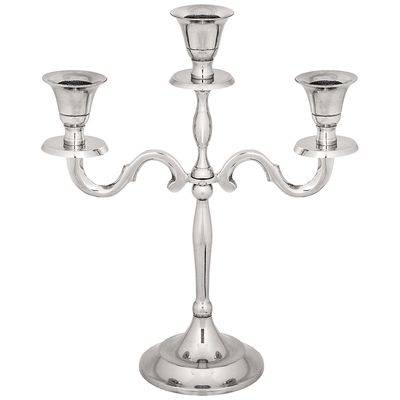 Подсвечник на 3 свечи, 28,5 см, резной, серебристый металл