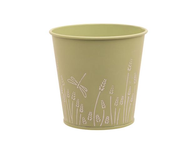 Горшок для растений 14X10XH12CM, металл, цвет зеленый с белым декором