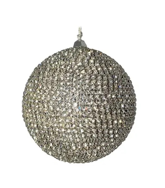 Шар c кристаллами D8 см, пластик, стекло, серебряный