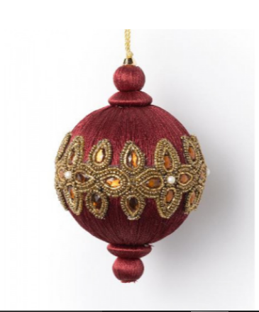 Красный шар с золотым кружевным орнаментом 10 см