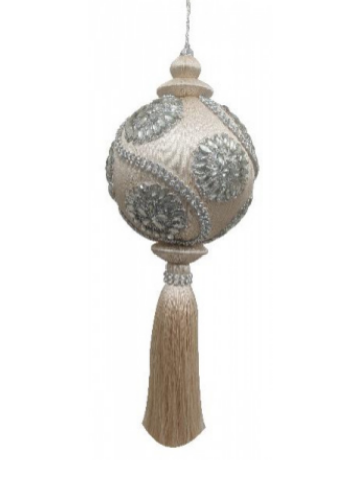 Золотистый шар с цветочным узором и кисточкой 26 см