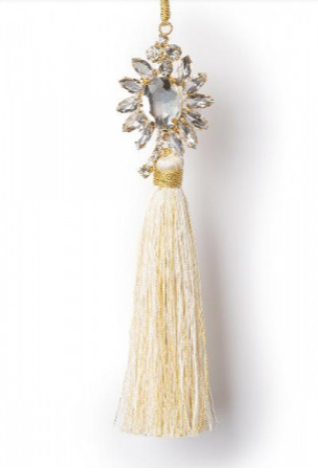 Светло золотистая кисточка с цветком из кристаллов 18 см