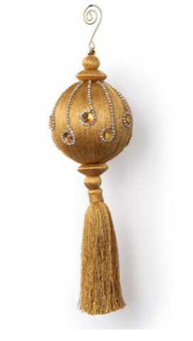 Золотой текстильный шар со стразами и кисточкой 28 см