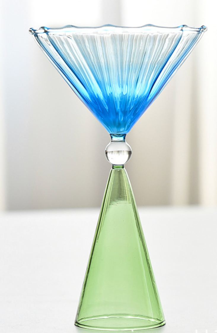 Бокал для мартини, Ажур голубое/зеленое стекло