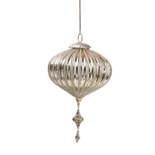 Новогодняя игрушка с подвеской 12 см, серебро, стекло