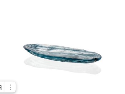 Блюдо овальное 30x14,5 см h 3 см, стекло, декор бирюзовый с белым и черным, Fenice