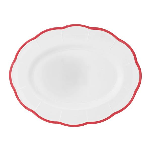 Блюдо овальное 36 см, с цветным красным кантом