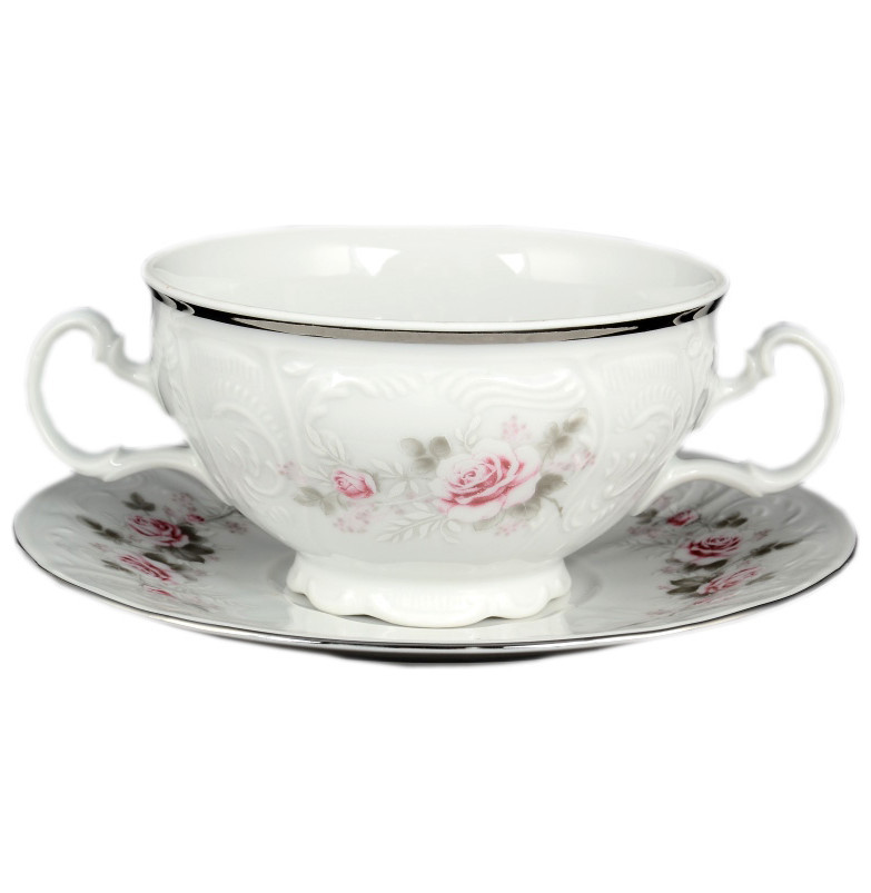 Бульонная пара 11 см (360 мл) низкая н/н с ручками Thun Бернадот/Серая роза/платина