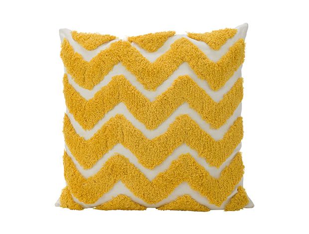 Подушка декоративная 45X45XH10CM, текстиль, цвет желтый / белый