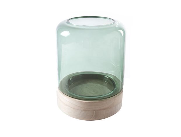 Ваза на дерев. основании 18X18 XH25CM, стекло, цвет зеленый