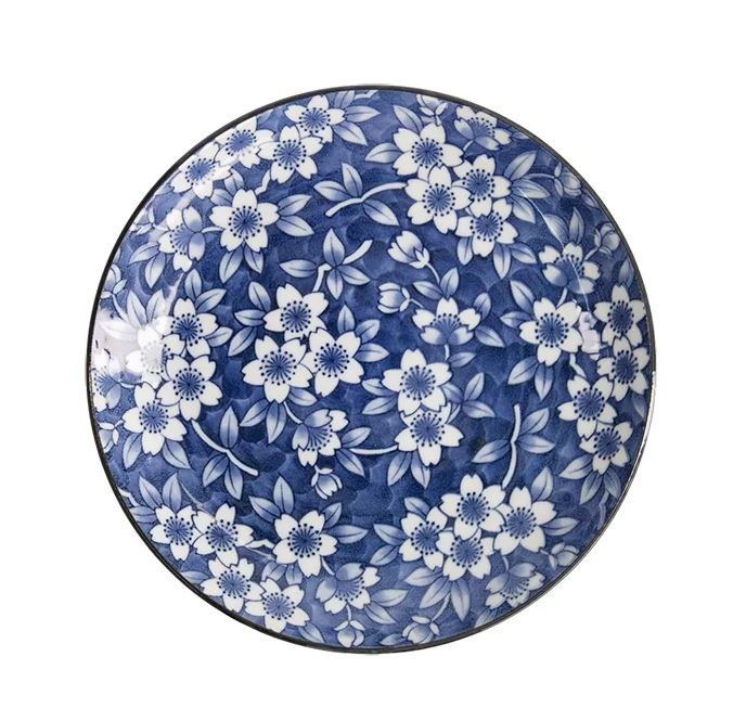 Тарелка Сакура бело-синяя 21,5 см