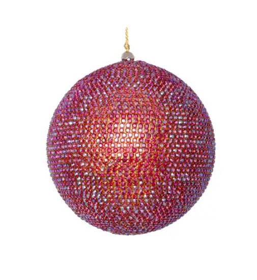 Шар D10 см c кристаллами, пластик, стекло, фуксия, мультиколор
