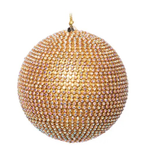 Шар D10 см c кристаллами, пластик, золотой, радужный